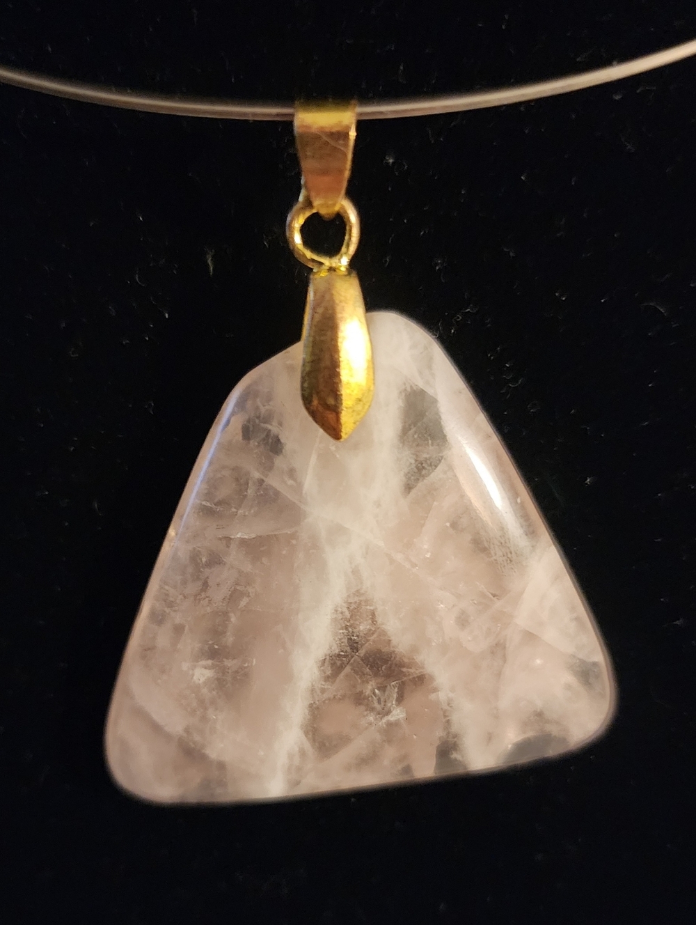 Rose Quartz Triangle Pendant Necklace - Gold Bail